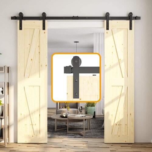 JACHOR 4-16FT Modern I Shape Barn Door Slides Hardware Wood Door Hanging Track System Double Sliding Door Hardware Fittings