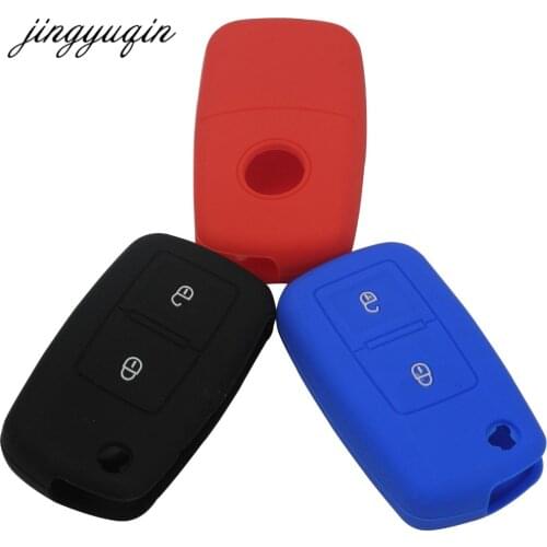 Jingyuqin 30pcs/lot 2 Button Silicone Flip Key Case Cover Protection for VW Seat Amarok Polo Golf MK4 Bora Jetta Altea Alhambra