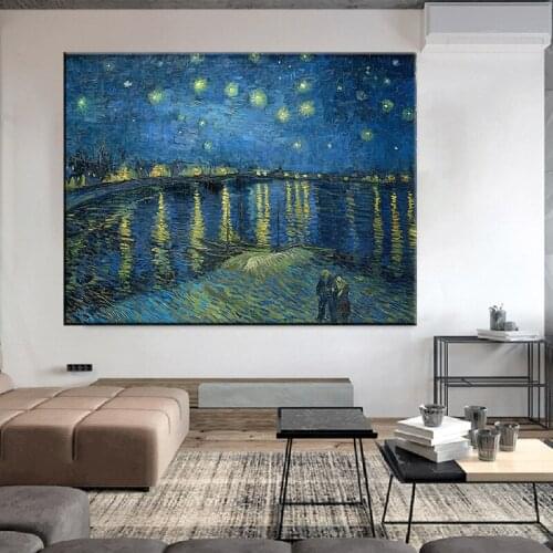 Painting Art Van Gogh Starry Night Over The Rhone Posters And Prints Canvas Painting Wall Art Picture For Living Room Home Decor