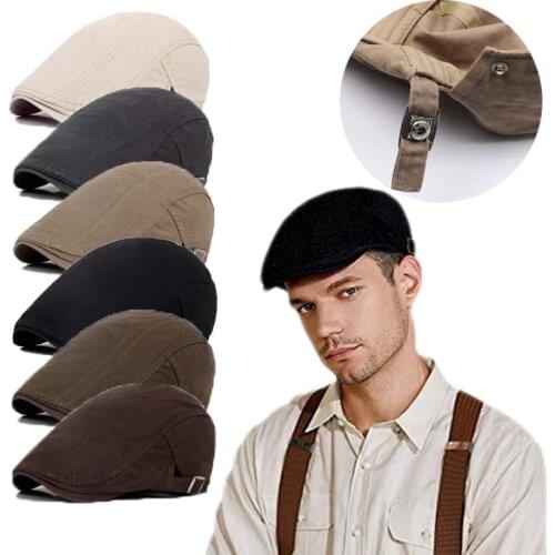 Summer Spring Berets Hat Adjustable Men Sun Hats Retro Western Newsboy Caps Cotton Plain Beret Hat Flat Brim Leisure Men Caps
