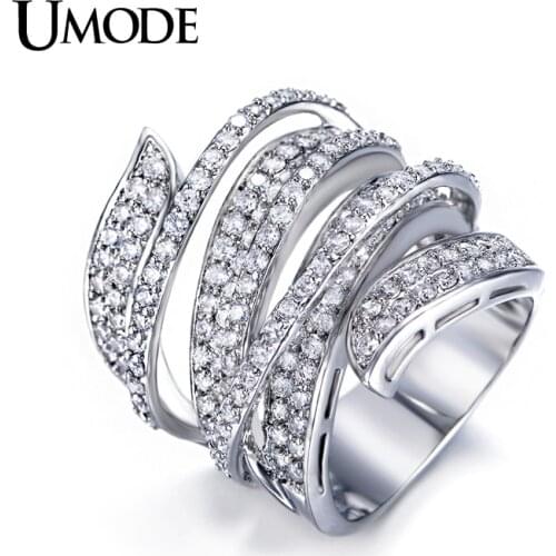 UMODE Brand Anillos Full Paved Top CZ Fashion Finger Rings For Women White Gold Color Ring LuxuryCheap Chinese Jewelry AUR0205