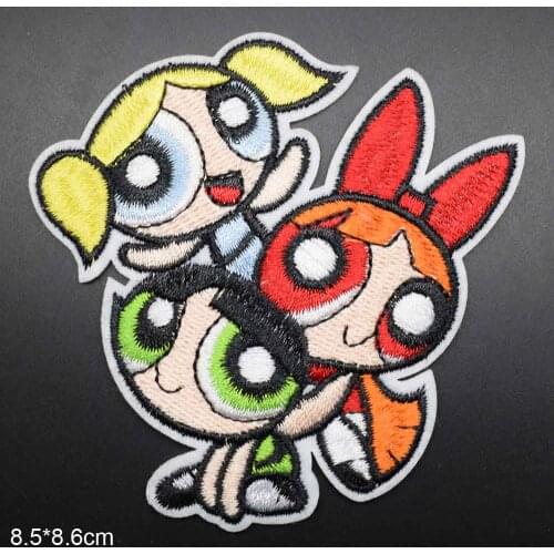 Beautiful Three Power Girls Cartoon Clothes Patch For Girl Blossom Bubbles Buttercup Clothing Children Iron On Embroidered Patch