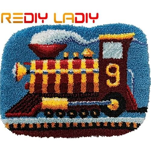Latch Hook Rug Kits Crocheting Carpet Rug Retro Train 9 Acrylic Yarn Pre-Printed Canvas Cushion Mat Crochet Tapestry Sofa Decor