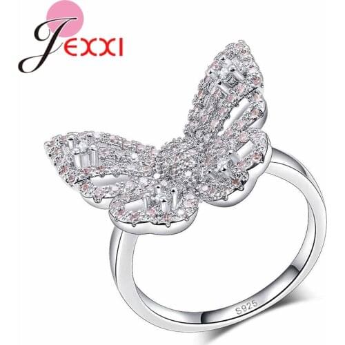 Butterfly Shape Fashion 925 Sterling Silver Cubic Zirconia Rings For Women Girl Party Birthday Gift Engagement Rings