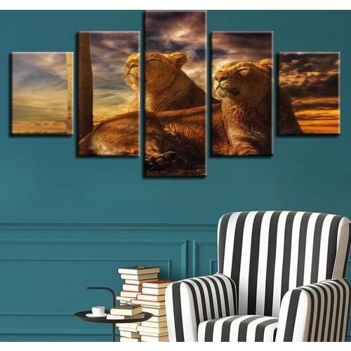 Modular Canvas HD Prints Posters Home Decor Wall Art Pictures 5 Pieces Animal lion Art Scenery Landscape Paintings No Frame