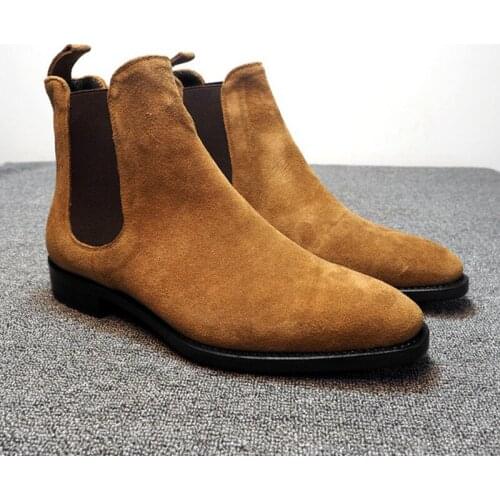 Coslony men chelsea boots leather suede Brown Velvet High Ankle Dress Shoes Men british style Chelsea Dress Boots large size 48