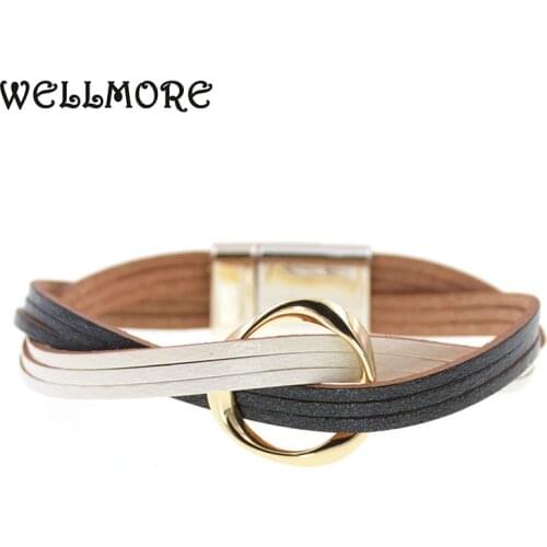 WELLMORE 18 Colors charm Leather Bracelets For Women & Men Multiple Layers wrap Bracelets Couple gifts fashion Jewelry wholesale
