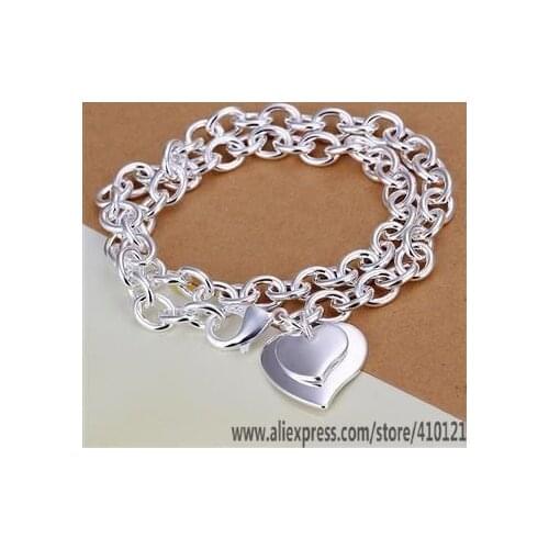 N252 Lucky Charm Silver Color Pendants For Women Jewelry Necklace Girl Lady Accessories Fashion Dual Hearts Necklaces /dioa