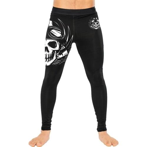 Motorcycle Skull Mens Gym Workout Exercise Spats Muay Thai Jiu Jitsu MMA BJJ Leggings Tights for Men