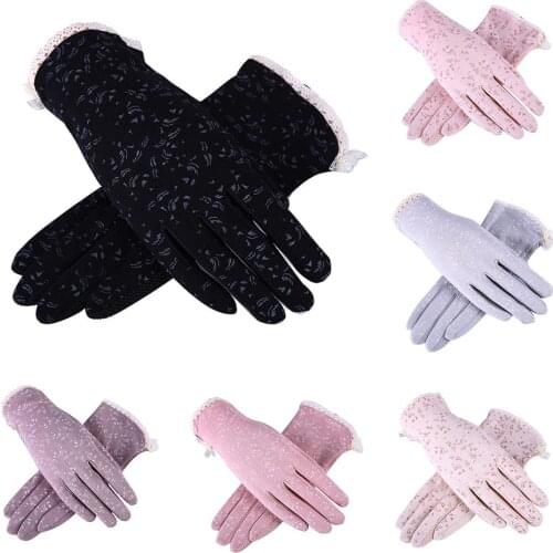 Floral Women Breathable Anti Skid Sun Protection Touch Screen Anti-skid Summer Outdoor Gloves