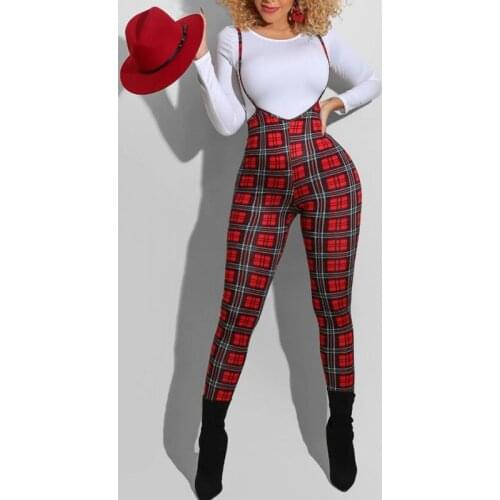Plaid Print Skiiny Bodycon Jumpsuits Halter V-Neck Workout Overalls Fashion Casual Streetwear Romper One Piece Outifits
