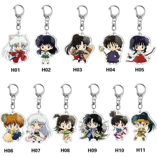 Hot Classic Anime Inuyasha Keychain Handsome Sesshoumaru Acrylic Figures Pendant Key Chain Bag Charm Decoration Otaku Collection
