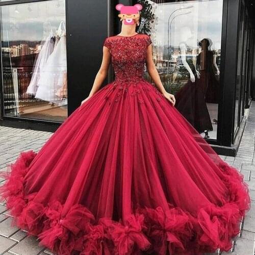 Luxury Appliques Ball Gowns Evening Custom Made Middle East Saudi Arabia Elegant Formal Maxi Gown Burgundy Evening Dresses Beads