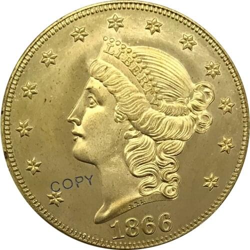 S 1866 United States 20 Dollars Liberty Head Double Eagle gold coin Brass Collectibles Copy Coin