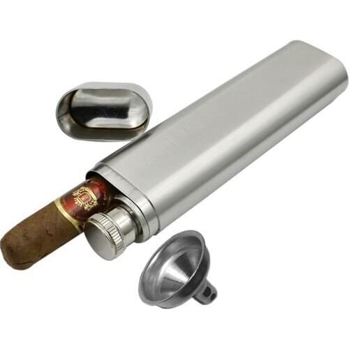 Steel 2'li Clamshell Cigar Case and drink Flask whiskey vodka a combination of both dust and cigar storage case