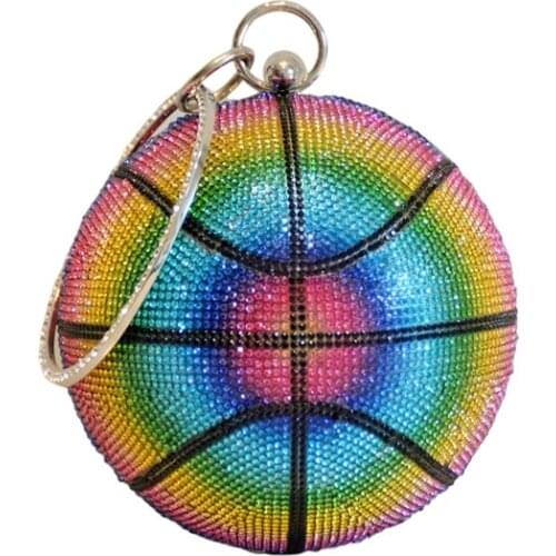 Bag For Women New Style Rainbow Basketball Rhinestone Ball Purse Crystal Bling Purse for Ladies Rhinestone Clutch Cocktail Bag