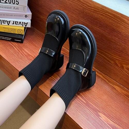 Women Boots Autumn Winter Designer Casual Low Heel All-match Weave Sock Boots Sweet Buckle Strap Cosy Flat Shoes Pumps 2021 New