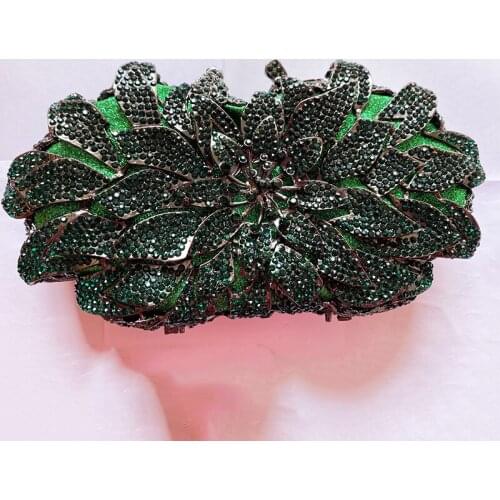 New Arrival Dark Green Crystal Diamond Women Evening Clutch Party Purse Fashion Multicolored Rhinestone Clutch ShoulderHandbags