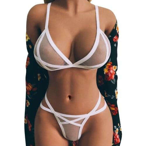 Womens Sexy Lingerie Sexy Women Underwear Deep V Exposed Hips Two-Piece Sexy Comfortable Thin Bra Set Babydoll Sleepwear
