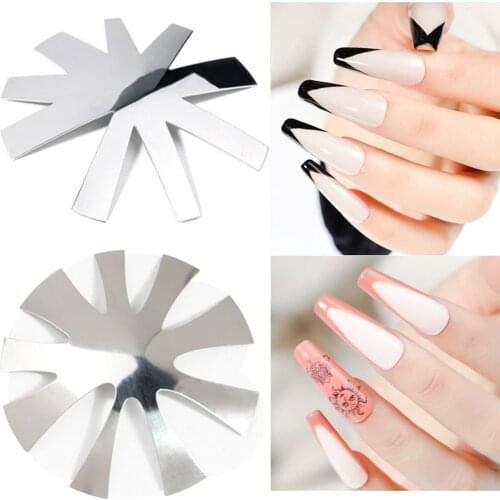 2pcs French Smile Cut V Line Nail Art Tool Manicure Template Edge Stencil Trimmer Easy to Clean Nail Care Stamping Plate Molds