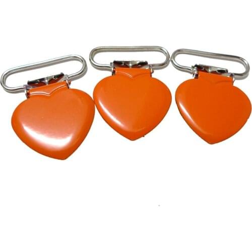 25pcs 1'' 25mm #06 Orange Color Enamel Heart Shape Pacifier Clips/Suspender Clips