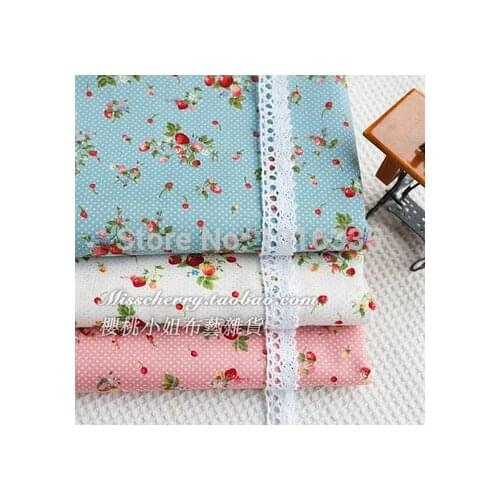 3 pieces 50cm*148cm Vintage Strawberry dots printed 100% cotton Poplin fabric for patchwork fabric