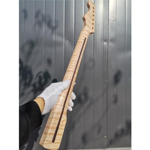 36# Tiger Flame Maple Guitar Neck 21 Fret 25.5inch Dark Yellow Pearl Dot Inlay DIY