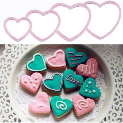 4pcs/set Heart Cookie Biscuit Mold Plastic Heart Cookie Cutter Cake Decorating Tools Fondant Sugarcraft Candy Mold Bakeware DIY