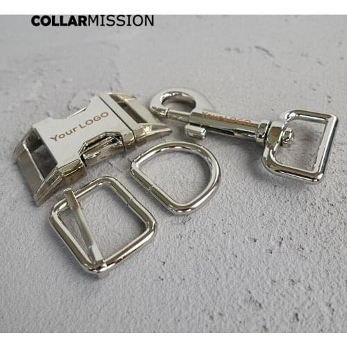 50sets/lot (metal buckle+adjust buckle+D ring+metal dog clasp/set) engraved buckle provide laser engraving service LOGO 25mm