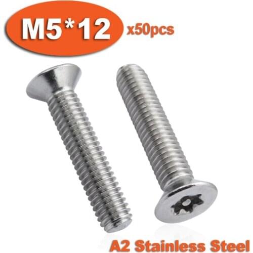 50pcs DIN7991 M5 x 12 A2 Stainless Steel Torx Flat Countersunk Head Tamper Proof Security Screw Screws