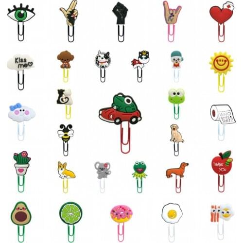 50pcs Cute Animals PVC Bookmarks Dog Avocado Bee Frog Paper Clips Page Holder Marker Stationery for Teacher Students Kids Gift