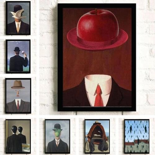 Surrealism Figure Abstract Canvas Painting Vintage Nude Apple Man Red Girl Umbrella Poster Wall Art Picture for Bedroom Decor