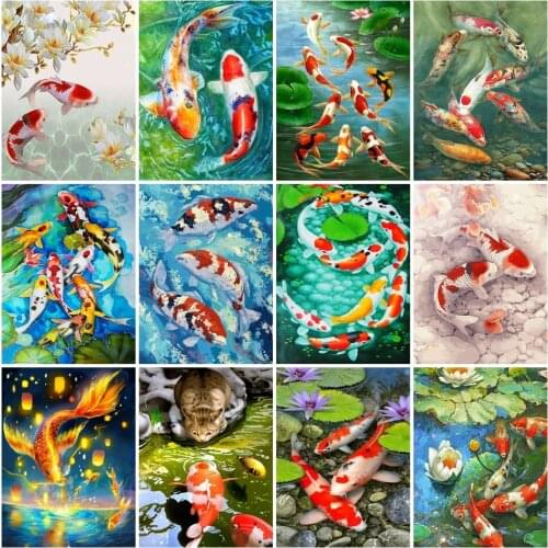 AZQSD Diamond Painting Full Square/round Drill Koi Fish Lake Picture Of Rhinestones Diy Diamond Embroidery Animals Decor Crafts