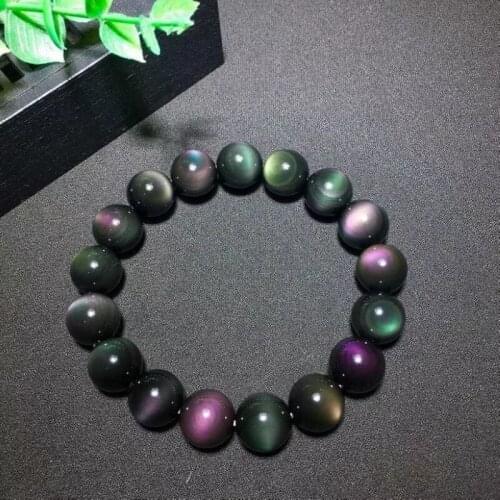 Natural crystal rainbow obsidian bracelet 8-20 mm amulet round bead elastic bracelet Wealth Good Luck Bracelet Men Women Chain