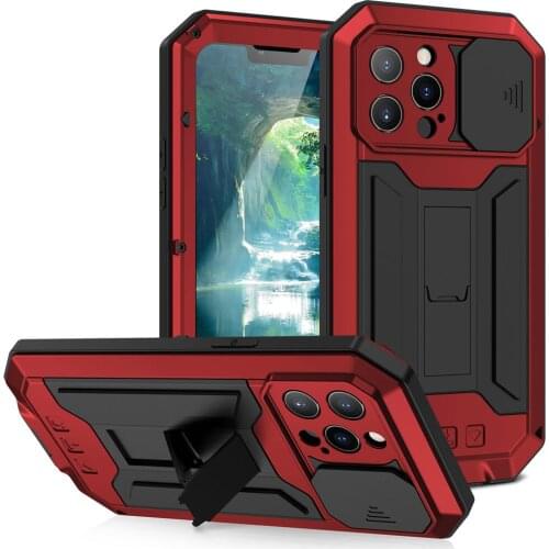 Rugged Armor Slide Camera Lens Phone Case for iPhone 13 Pro Max 13 Mini Metal Aluminum Bumpers Armor Kickstand Back Cover