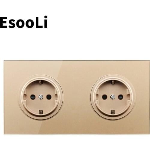 EsooLi 2 wang Glass Panel Wall Crystal Power Socket Plug Grounded, 16A EU Standard Electrical Outlet 86mm * 86mm Power Socket