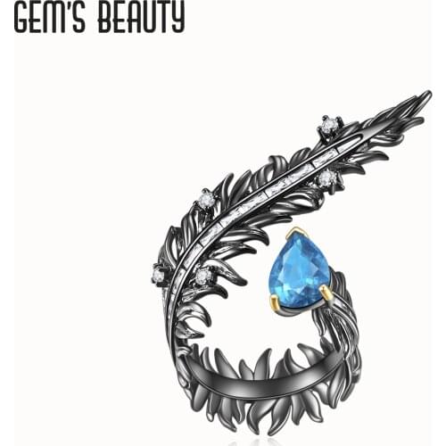 Gems Beauty 925 Sterling Silver Rings For Women Bijoux Gift Female Adjustable Size Finger Rings Anillos Wholesale Topaz Feather