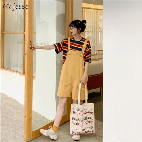 Playsuits Women Straight Rompers Casual All-match Simple Leisure Fashion Loose Comfortable Ulzzang Chic Streetwear Cozy Newest
