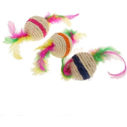 Pet Cat Kitten Feather Sisal Mice Rope Ball Rattle Scratcher Toy Ball