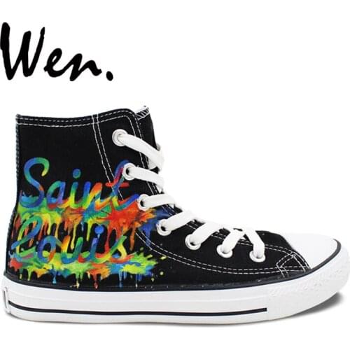 Wen Design Custom Original Hand Painted Shoes Saint Louis City Skyline Black High Top Men Womens Canvas Sneakers for Gifts