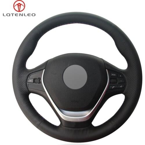 LQTENLEO Car Steering Wheel Cover Black Genuine Leather For BMW F20 F21 F22 F23 118i 120i 125i 120d 218i 228i 420i 430i 435i