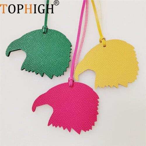 TOPHIGH Newly Custom Genuine Leather Eagle Head Shape Keychain For Women 2021 Handbag Fashion Animal Men Bag Charm Accessories