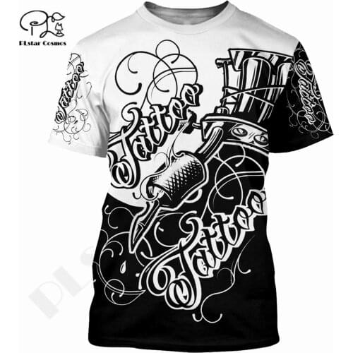 PLstar Cosmos 3DPrint Newest Tattoo Art Skull Unique Man/Woman Unisex Harajuku Streetwear Casual Funny T-Shirt Short Sleeve W-1