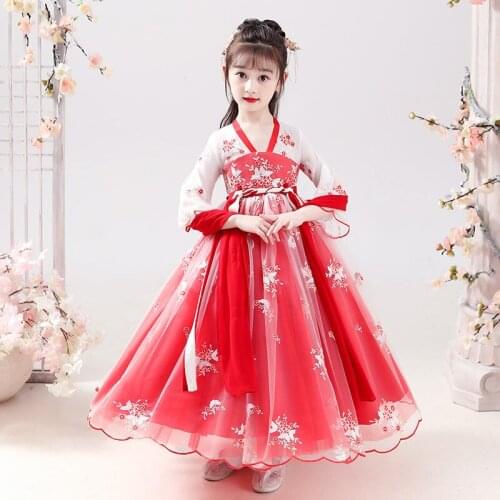 New Spring And Summer Girls' Hanfu Embroidery National Style Costume Performance Sweet Dress Skirt Chinese Traditional Hanfu