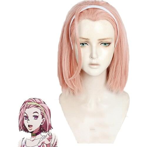 Jojos Bizarre Adventure Sugimoto Reimi Cosplay Wig Orange Pink Short High Temperature Fiber Cosplay Hair Wig + Wig Cap