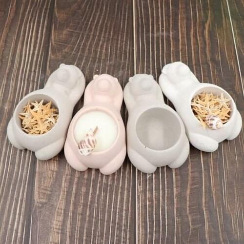 Sleeping Bear Candlestick Concrete Mold Cute Bear Concrete Candle Vessel Silicone Mold Animal Cement Candleholder Plaster Mold