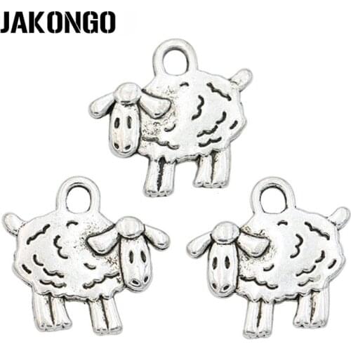 JAKONGO Tibetan Silver Plated Sheep Charm Pendant Fit Making Necklace Bracelet Jewelry Accessories DIY 16x15mm 10pcs/lot