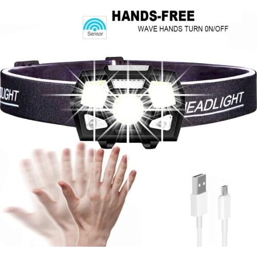 Portable Mini Xpe+cob Led Head Lamp Usb Rechargeable Waterproof Sensor Headlight For Camping Night Fishing Running Hunting