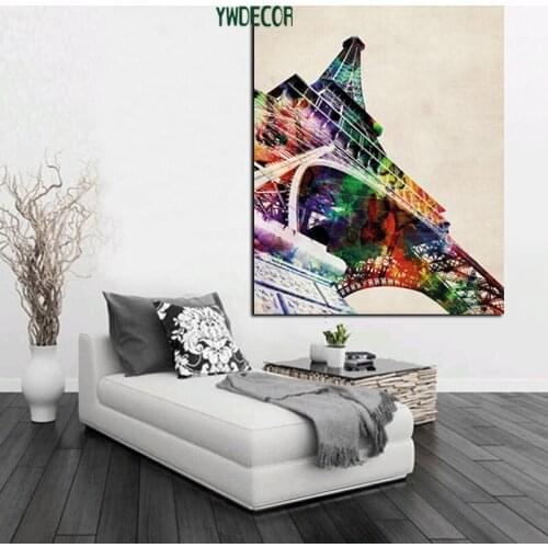 Print Abstract Watercolor Eiffel Tower Paris Oil Painting on Canvas Modern Famous Building Wall Picture For Living Room Cuadros