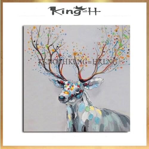 Hand-painted deer head colorful knife painting abstract animal milu deer painting art photos of children room sitting room wall